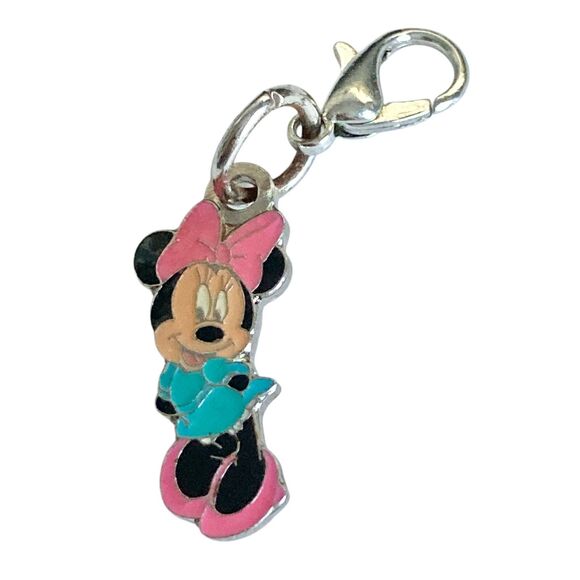 Vintage Disney Happy Minnie Mouse Pink Bow Clip On Charm Zipper Pull Bag Purse - Picture 1 of 7